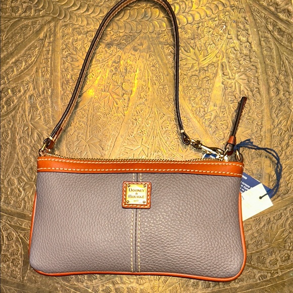 Authentic Dooney & Bourke Gray and Tan Leather Large Slim Wristlet- New w/ Tag! - Picture 7 of 12
